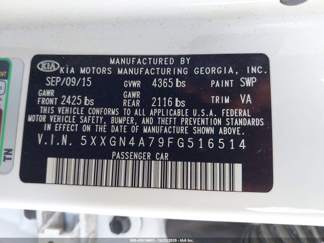 5XXGN4A79FG516514 KIA OPTIMA EX