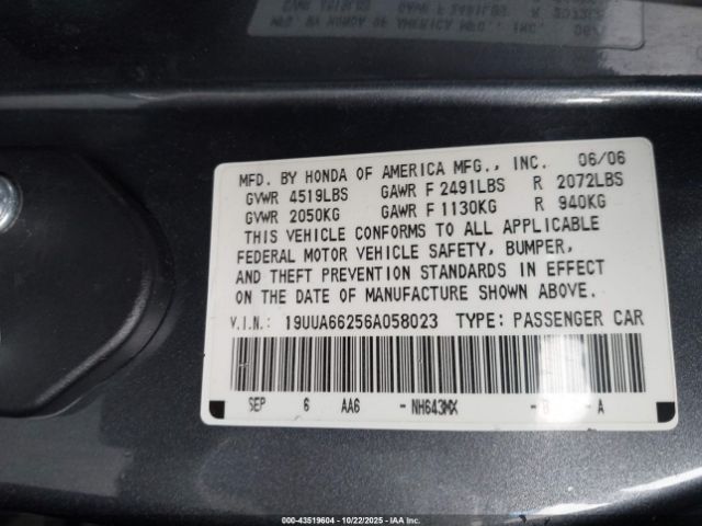 2006 ACURA TL 19UUA66256A058023 Photo 8