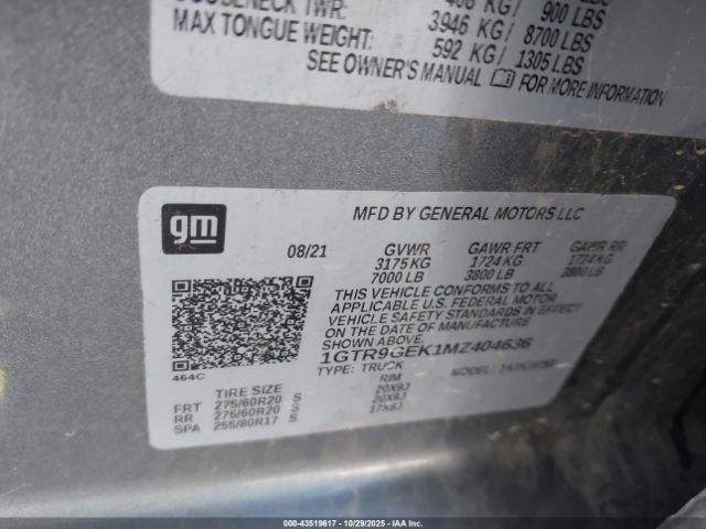 2021 GMC SIERRA 1500 1GTR9GEK1MZ404636 Photo 8