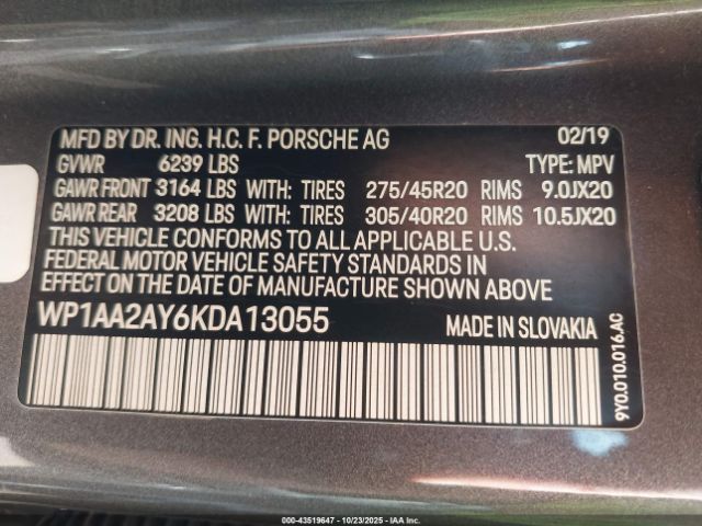 2019 PORSCHE CAYENNE WP1AA2AY6KDA13055 Photo 8