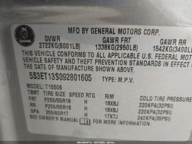 2009 SAAB 9-7X 5S3ET13S092801605 Photo 8