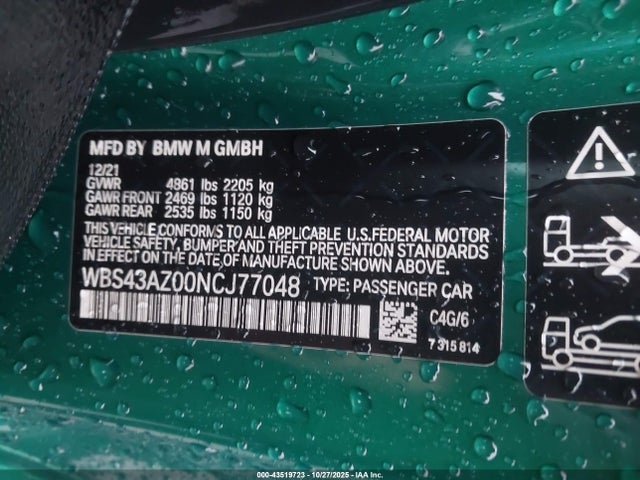 Auction sale of the 2022 Bmw M4 Competition Xdrive, vin: WBS43AZ00NCJ77048, lot number: 43519723
