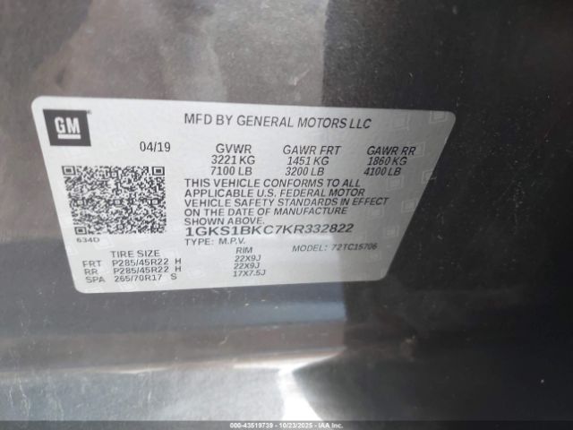 2019 GMC YUKON 1GKS1BKC7KR332822 Photo 8