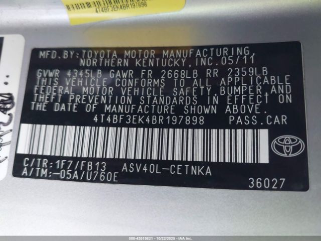 2011 TOYOTA CAMRY 4T4BF3EK4BR197898 Photo 8