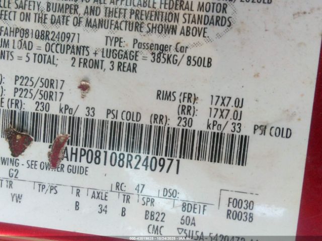 2008 FORD FUSION 3FAHP08108R240971 Photo 8