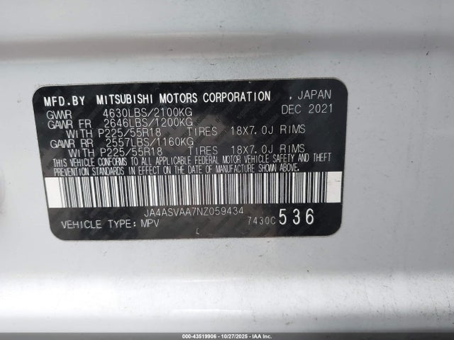 2022 MITSUBISHI ECLIPSE CROSS JA4ASVAA7NZ059434 Photo 8