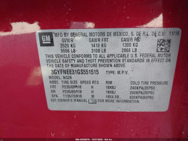 2016 CADILLAC SRX 3GYFNEE31GS551515 Photo 8