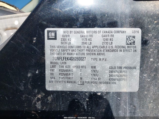 Chevrolet EQUINOX LT 2016 2GNFLFEK4G6280027 Image 9