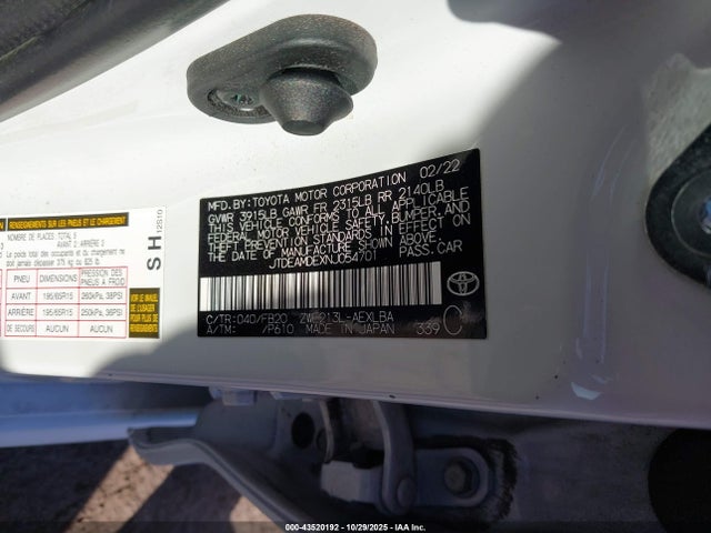 Toyota 2zr-fxe, 1nm 2022 JTDEAMDEXNJ054701 Image 9