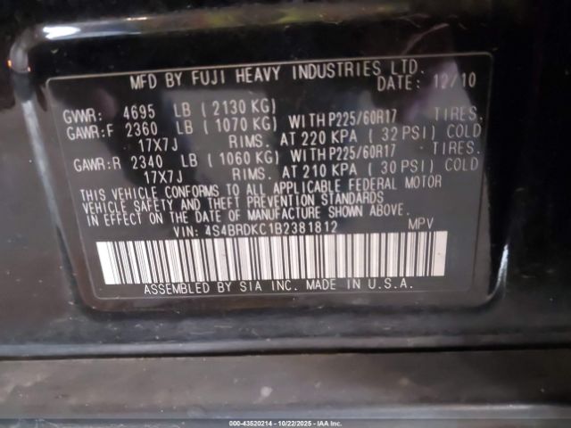 2011 SUBARU OUTBACK 4S4BRDKC1B2381812 Photo 8
