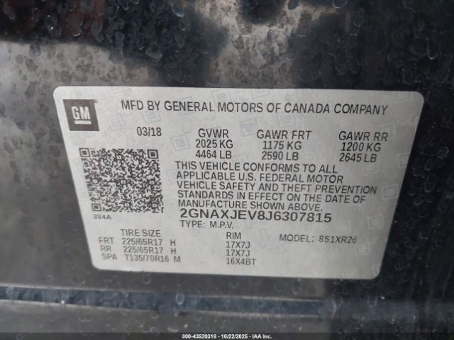 2018 CHEVROLET EQUINOX 2GNAXJEV8J6307815 Photo 8