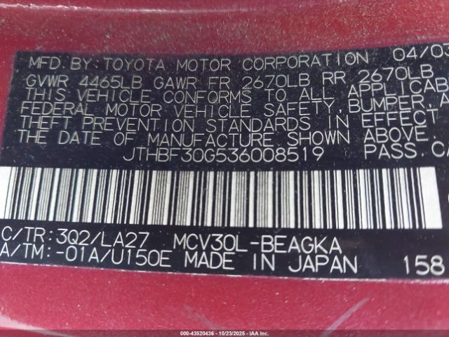 2003 LEXUS ES 300 JTHBF30G536008519 Photo 8