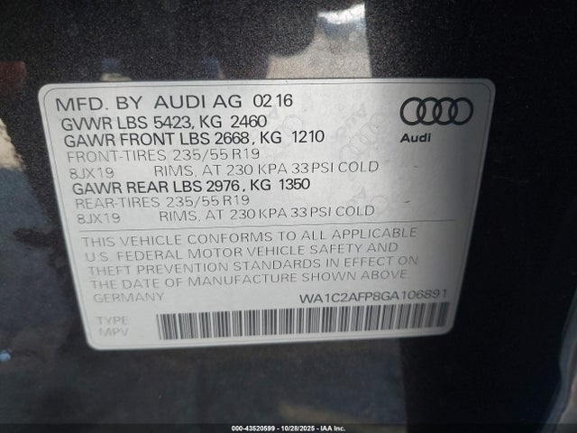 2016 AUDI Q5 WA1C2AFP8GA106891 Photo 8