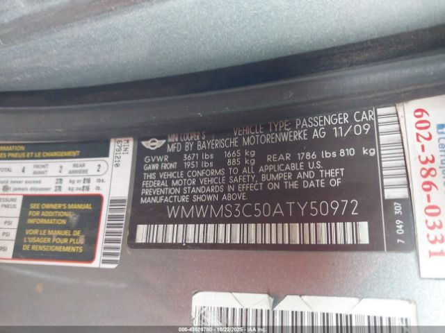 2010 MINI COOPER S WMWMS3C50ATY50972 Photo 8