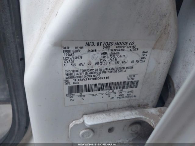 2008 FORD F-250 1FTSW21518ED97116 Photo 8