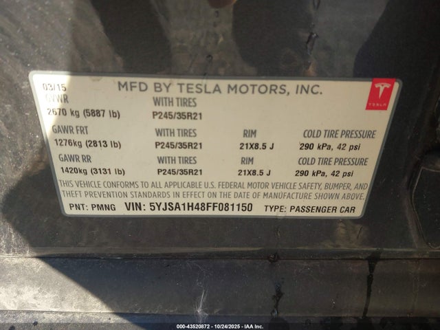 2015 TESLA MODEL S 5YJSA1H48FF081150 Photo 8