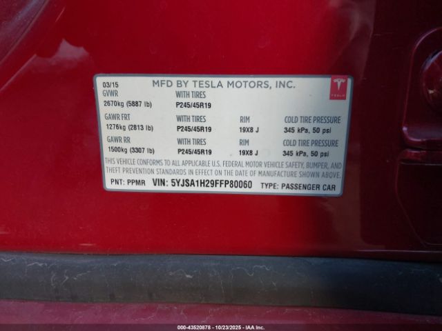 2015 TESLA MODEL S 5YJSA1H29FFP80060 Photo 8