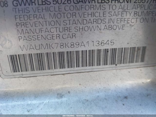 2009 AUDI A4 WAUMK78K89A113645 Photo 8