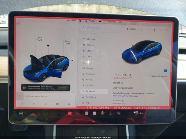 Продаж на аукціоні авто 2020 Tesla Model 3 Performance, vin: 5YJ3E1EC1LF586611, номер лоту: 43520920
