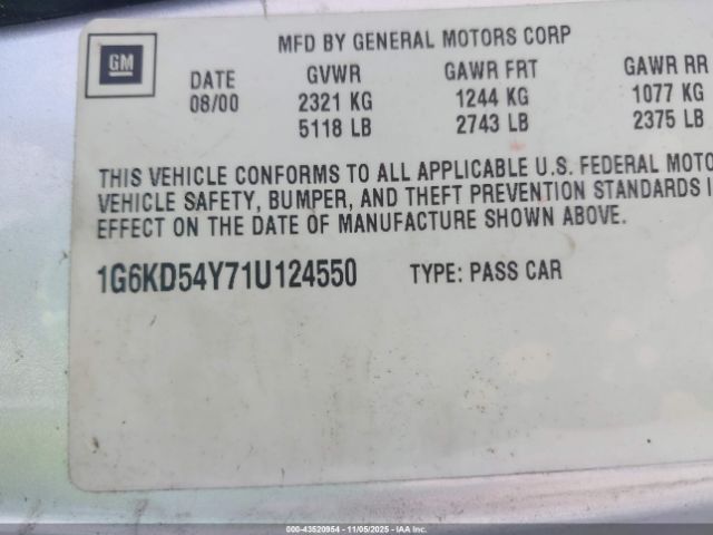 2001 CADILLAC DEVILLE 1G6KD54Y71U124550 Photo 8