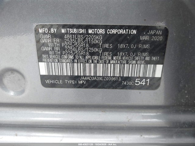 2020 MITSUBISHI OUTLANDER JA4AD3A3XLZ039613 Photo 8