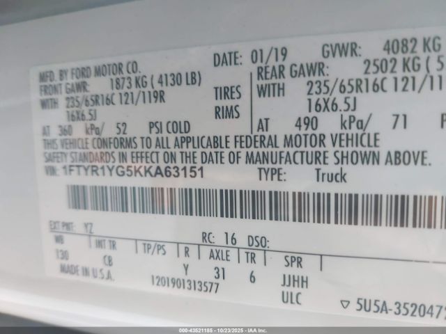 2019 FORD TRANSIT-250 1FTYR1YG5KKA63151 Photo 8