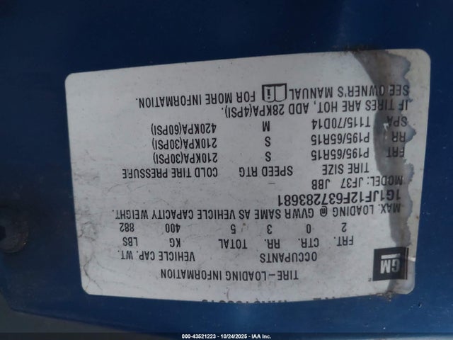 2003 CHEVROLET CAVALIER 1G1JF12F637283681 Photo 8