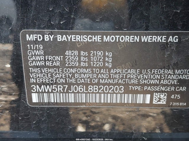 3MW5R7J06L8B20203 BMW 3 Series 330i Xdrive