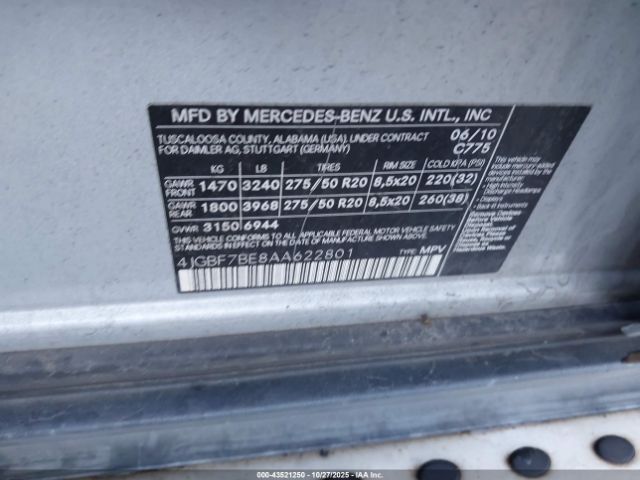 2010 MERCEDES-BENZ GL 450 4JGBF7BE8AA622801 Photo 8