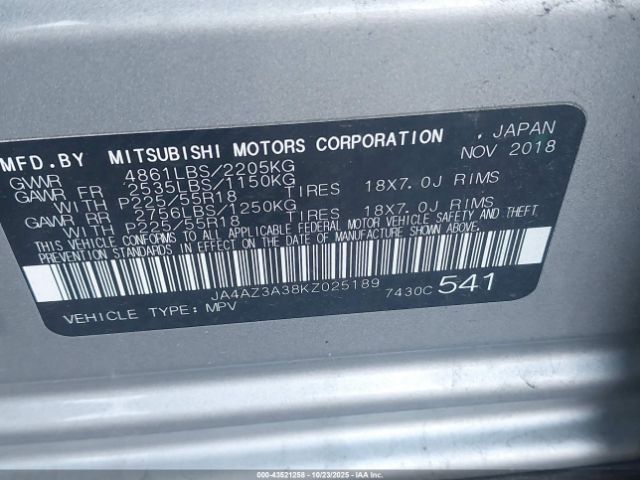 2019 MITSUBISHI OUTLANDER JA4AZ3A38KZ025189 Photo 8