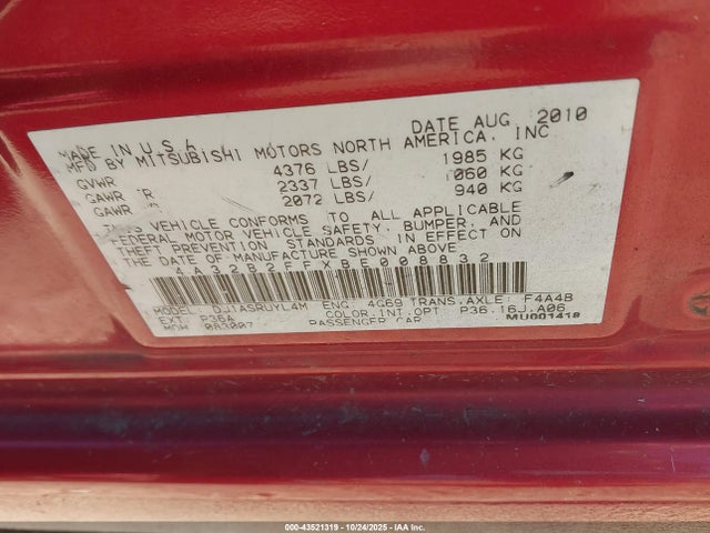 Продаж на аукціоні авто 2011 Mitsubishi Galant Fe, vin: 4A32B2FFXBE008832, номер лоту: 43521319