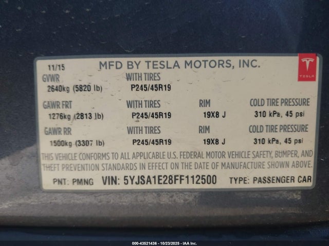 2015 TESLA MODEL S 5YJSA1E28FF112500 Photo 8
