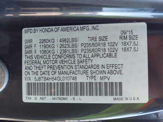 Продаж на аукціоні авто 2016 Acura Rdx Technology   Acurawatch Plus Packages/technology Package, vin: 5J8TB4H54GL010748, номер лоту: 43521529