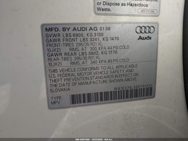 2008 AUDI Q7 WA1EV74L58D044594 Photo 8