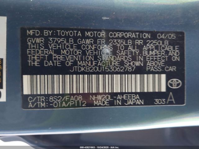 2005 TOYOTA PRIUS JTDKB20U153062787 Photo 8