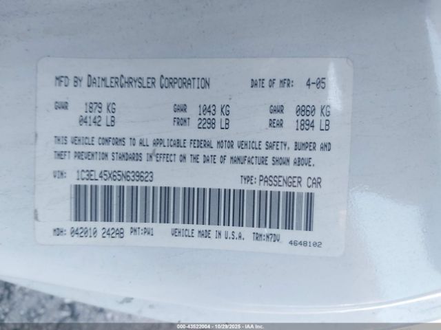 2005 CHRYSLER SEBRING 1C3EL45X65N639623 Photo 8