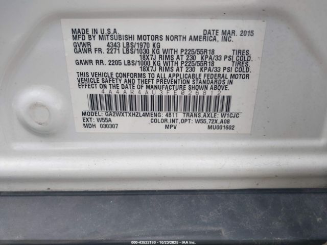 2015 MITSUBISHI OUTLANDER SPORT 4A4AR4AU3FE026812 Photo 8