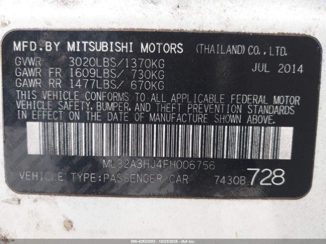 2015 MITSUBISHI MIRAGE ML32A3HJ4FH006756 Photo 8