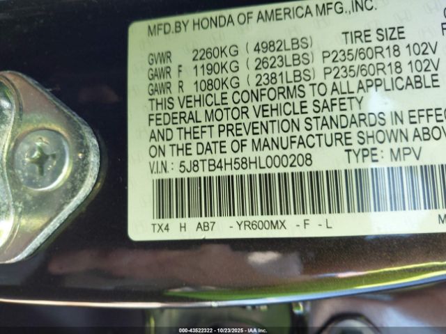 2017 ACURA RDX 5J8TB4H58HL000208 Photo 8