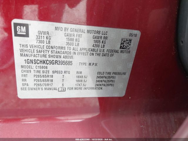 2016 CHEVROLET SUBURBAN 1GNSCHKC9GR395685 Photo 8