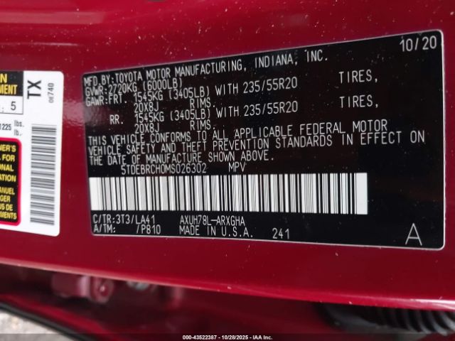 2021 TOYOTA HIGHLANDER 5TDEBRCH0MS026302 Photo 8