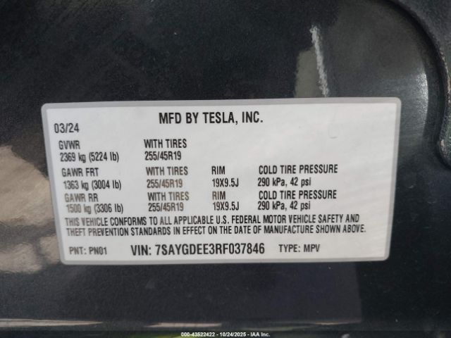 2024 TESLA MODEL Y 7SAYGDEE3RF037846 Photo 8