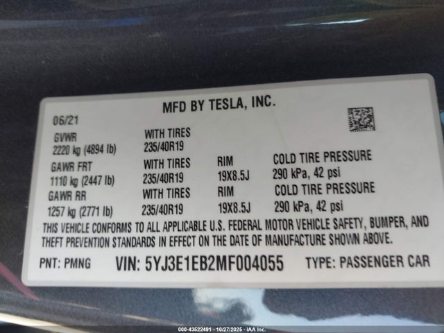 2021 TESLA MODEL 3 5YJ3E1EB2MF004055 Photo 8