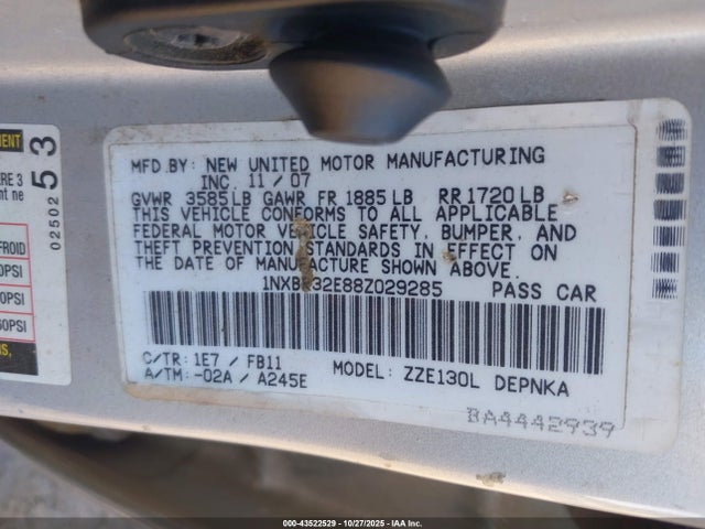Aukcja sprzedaży 2008 Toyota Corolla Le, vin: 1NXBR32E88Z029285, numer aukcji: 43522529