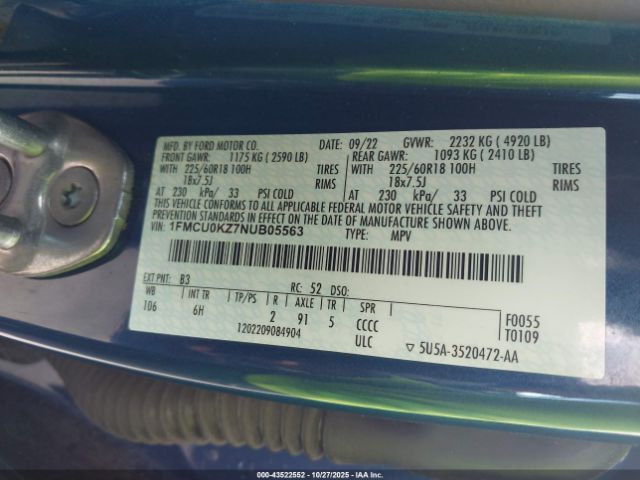 2022 FORD ESCAPE 1FMCU0KZ7NUB05563 Photo 8