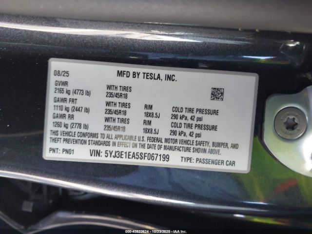 2025 TESLA MODEL 3 5YJ3E1EA5SF067199 Photo 8