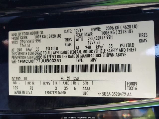 2018 FORD ESCAPE 1FMCU0F77JUB03251 Photo 8