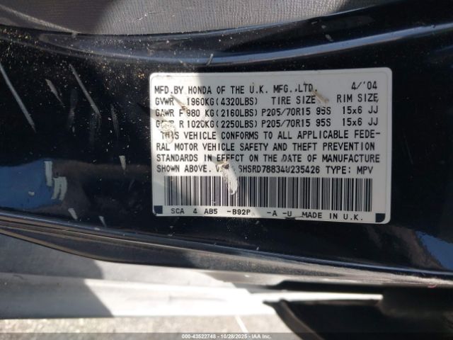 2004 HONDA CR-V SHSRD78834U235426 Photo 8