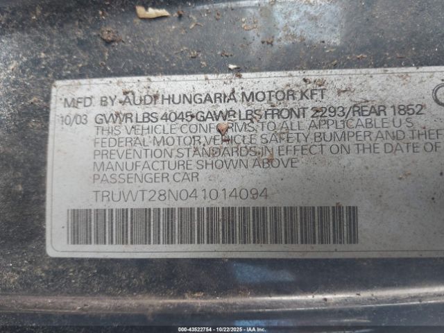 2004 AUDI TT TRUWT28N041014094 Photo 8