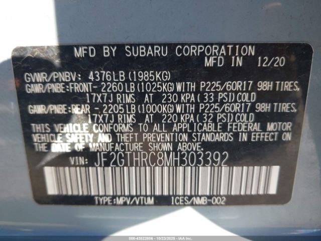2021 SUBARU CROSSTREK JF2GTHRC8MH303392 Photo 8